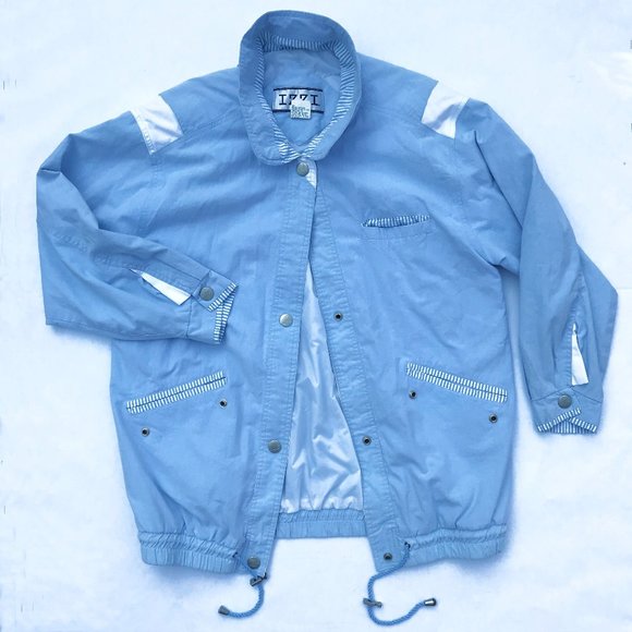 90's Vintage IZZI Light Blue Varsity Puffer Jacket - Picture 1 of 6